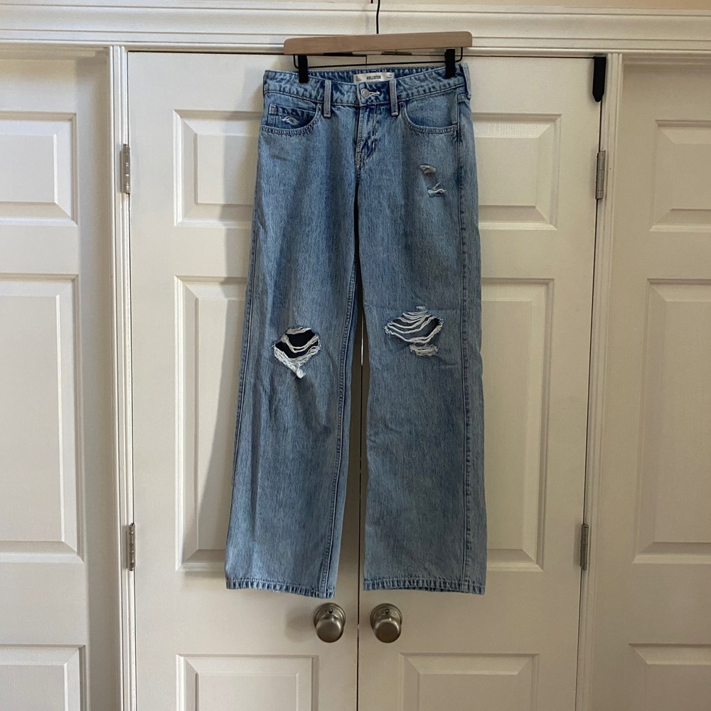 Hollister Low Rise Baggy Wide Leg Jeans Women 2R Light Wash Distressed Y2K Style